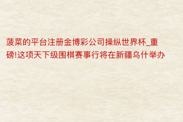 菠菜的平台注册金博彩公司操纵世界杯_重磅!这项天下级围棋赛事行将在新疆乌什举办